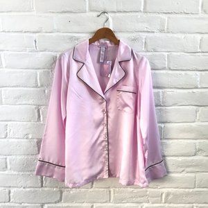 SAVAGE x FENTY Pajama Top Womens XL 14 Pink Satin Cherry Blossom Long Sleeve